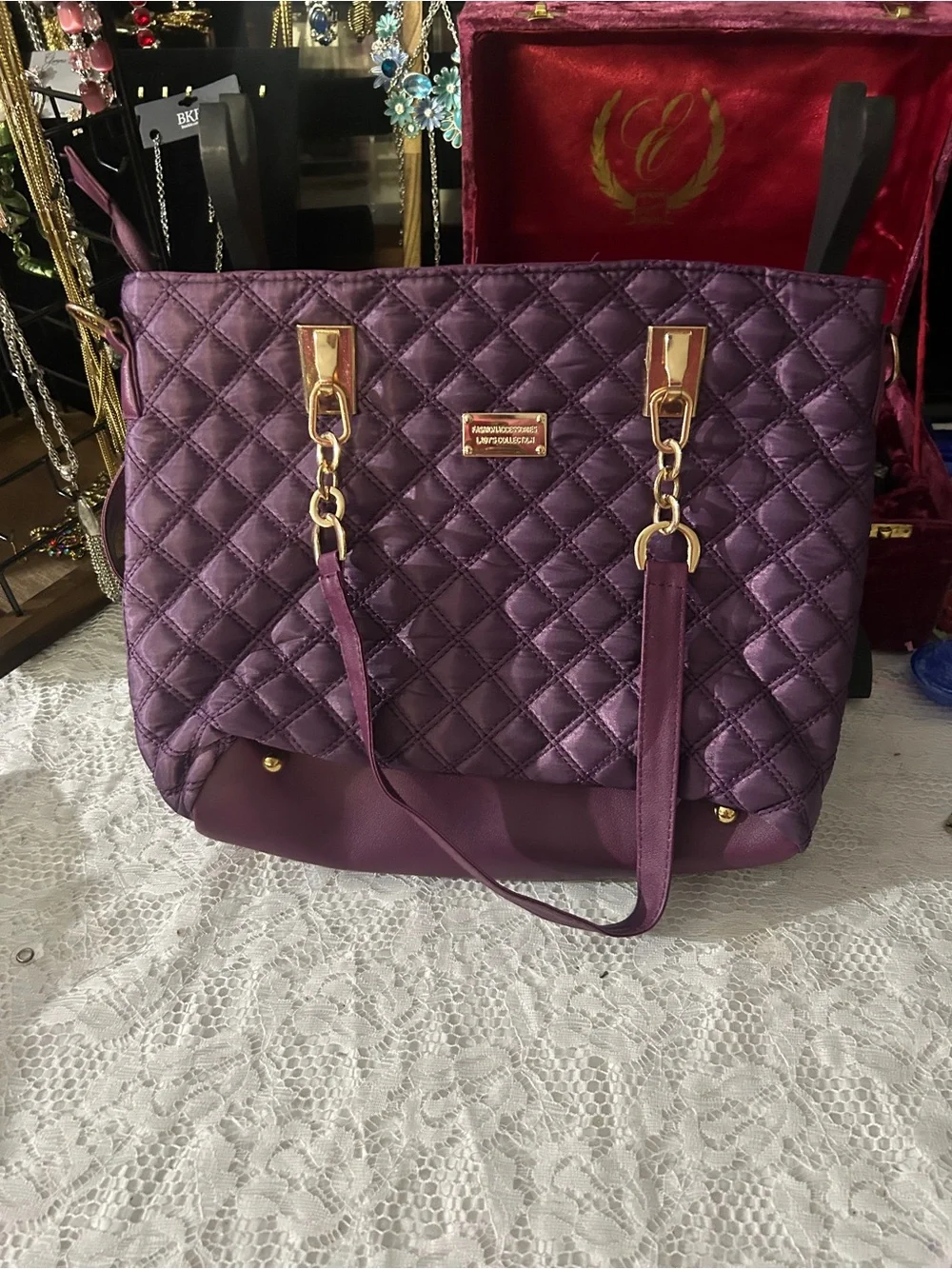 Fashion Accessories Lady’s Collection Purple Quilted Tote